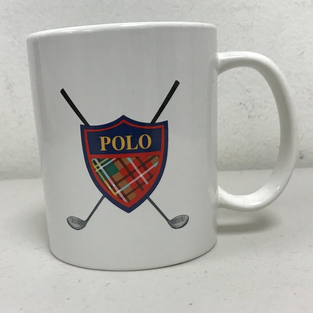 Polo Ralph Lauren Golf Club Crest plaid tartan Coffee Cup Mug 1997 collectible